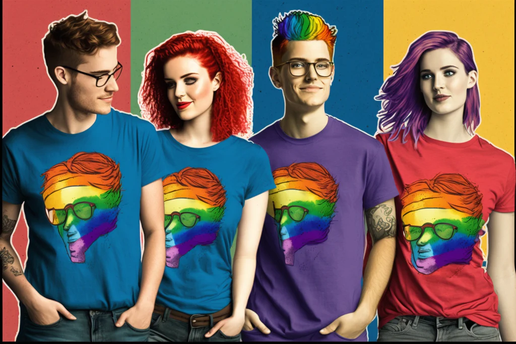 young people with rainbow t-shirts 