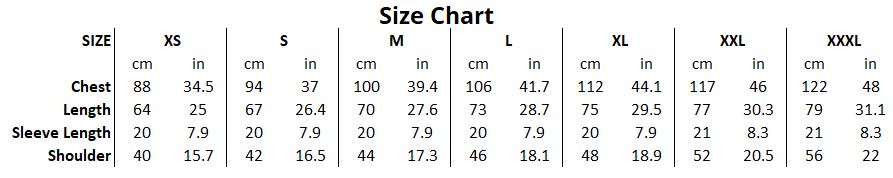 tshirt size chart