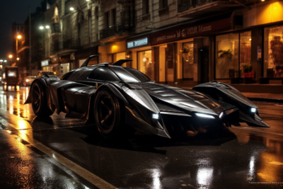 black batmobile at night