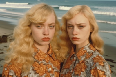 blonde sisters at the beach