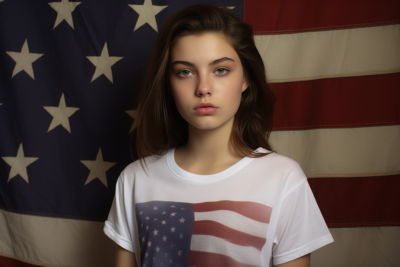 a young girl in a political t-shirt