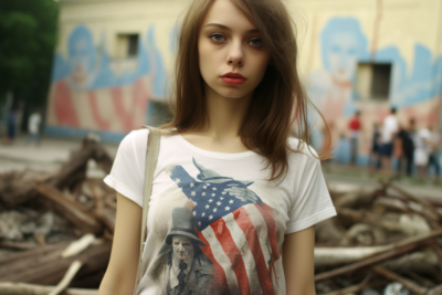 a teenager girl in a political t-shirt