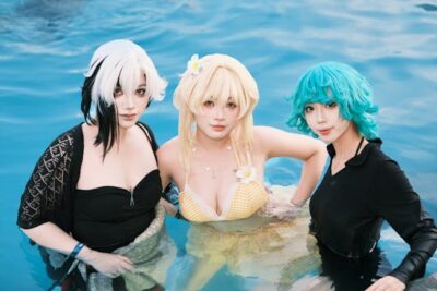 vibrant beach cosplay